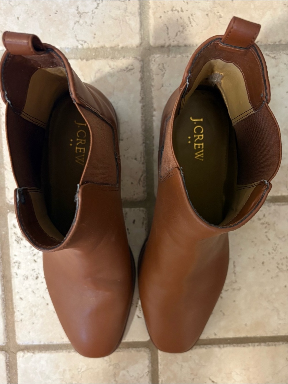 J. Crew Cognac Brown Leather Ankle Boots - Size 8.5 - Picture 3 of 4